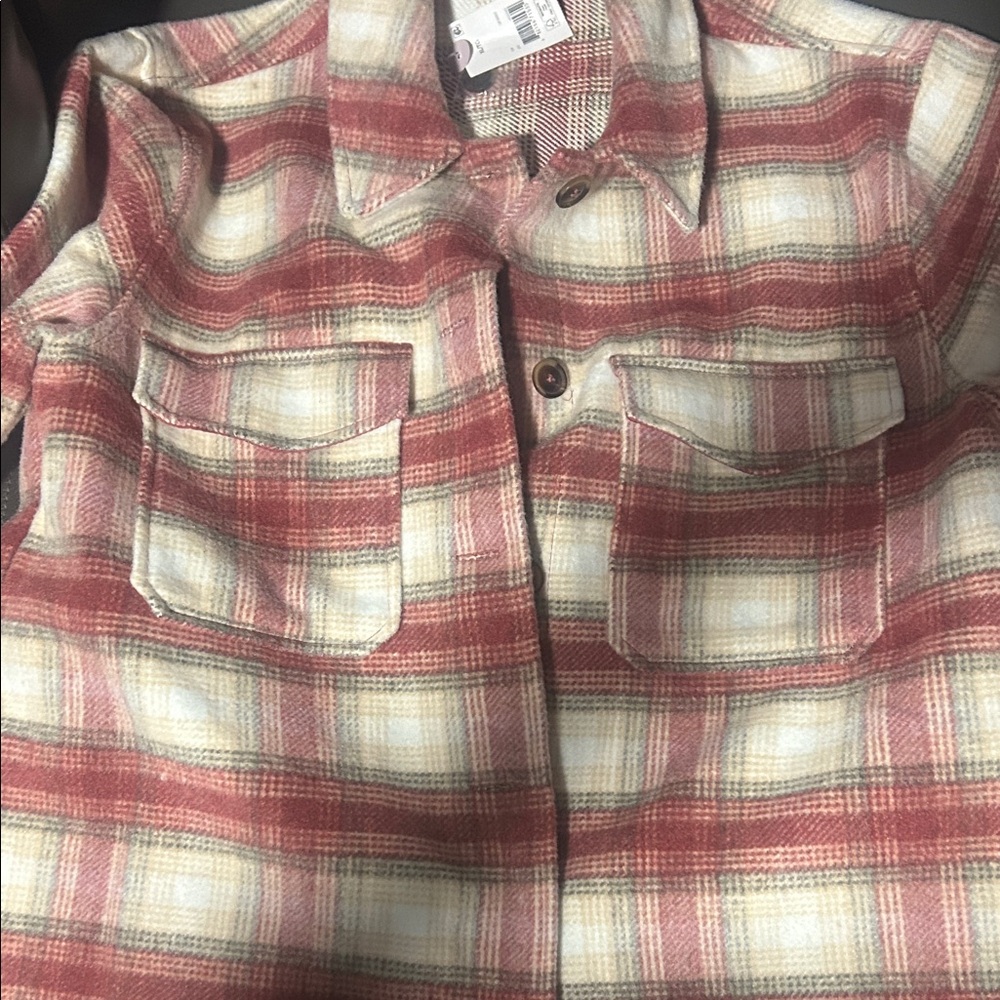 George Red and Cream Plaid Shirt Jacket